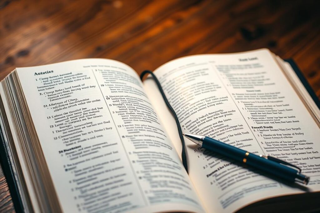Bíblia aberta com caderno de anotações, representando o estudo da Palavra