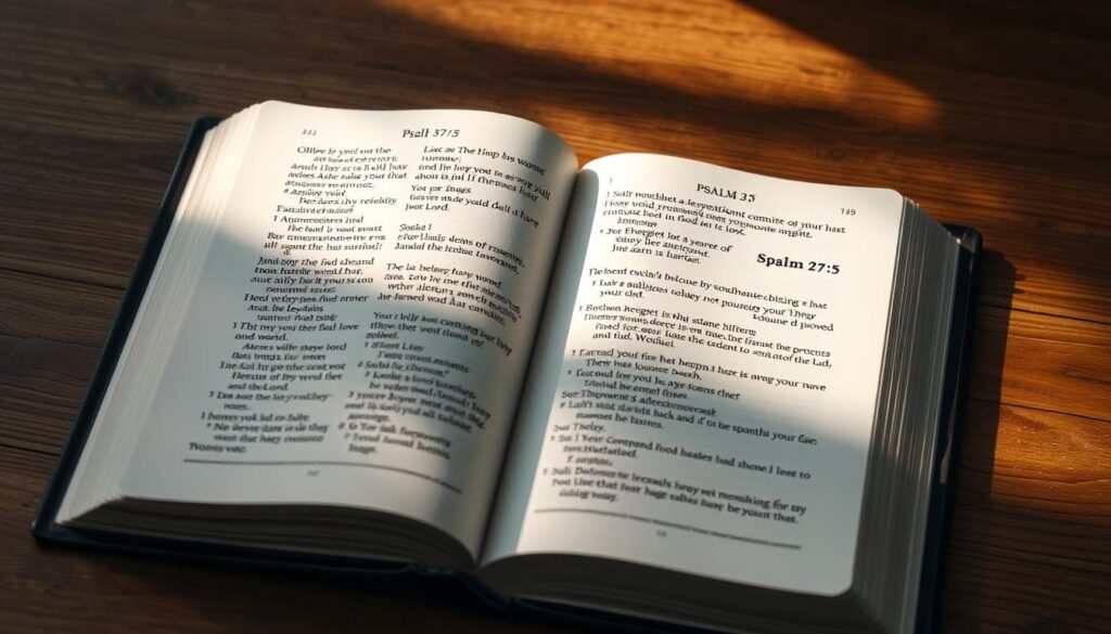 Bíblia aberta nos Salmos 37:5, destacando versículo sobre escolhas com Deus Bíblia aberta nos Salmos 37:5, destacando versículo sobre escolhas com Deus