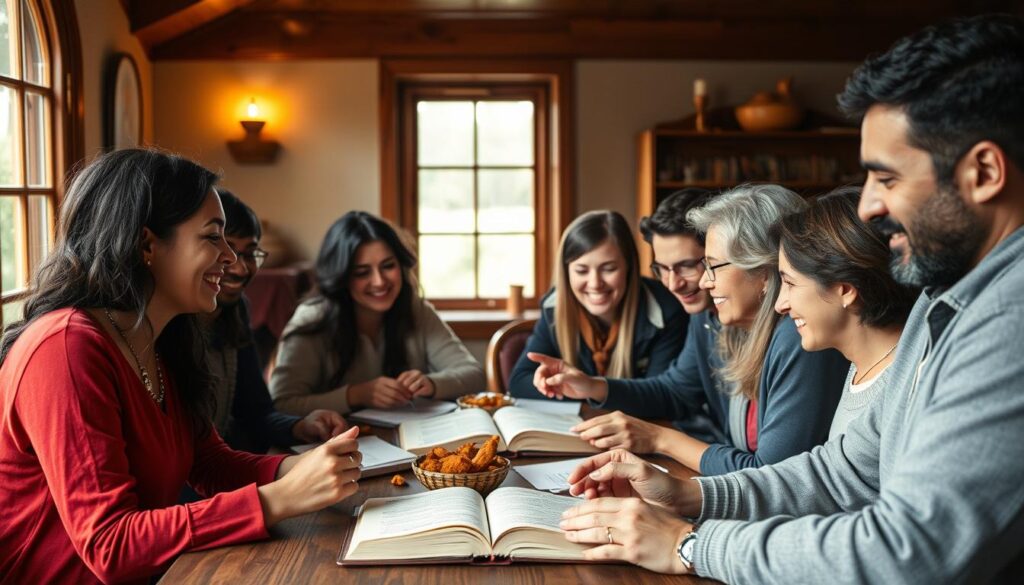 Grupo de cristãos em comunhão, demonstrando sinais de prioridade espiritual através do compromisso com a comunidade de fé Grupo de cristãos em comunhão, demonstrando sinais de prioridade espiritual através do compromisso com a comunidade de fé