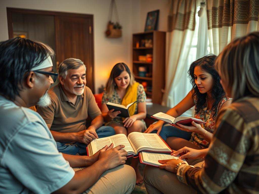 Grupo de estudo bíblico, mostrando a importância da comunidade para manter Deus em primeiro Grupo de estudo bíblico, mostrando a importância da comunidade para manter Deus em primeiro
