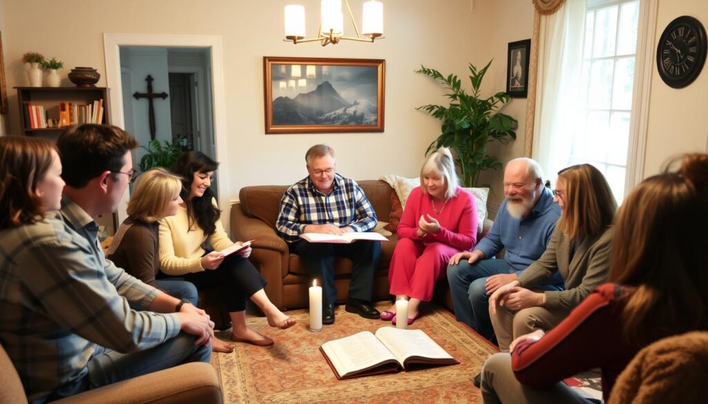 Grupo de pessoas em estudo bíblico, representando a importância da comunidade na jornada espiritual