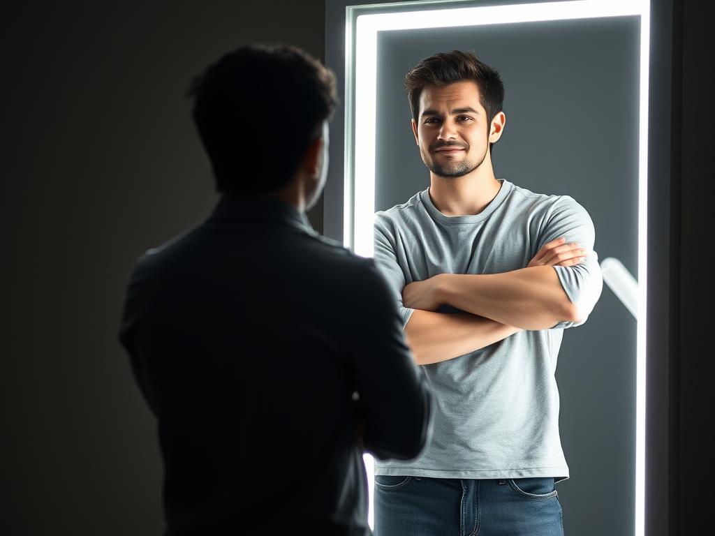 Pessoa confiando em suas próprias forças, simbolizando o erro de colocar a si mesmo no centro