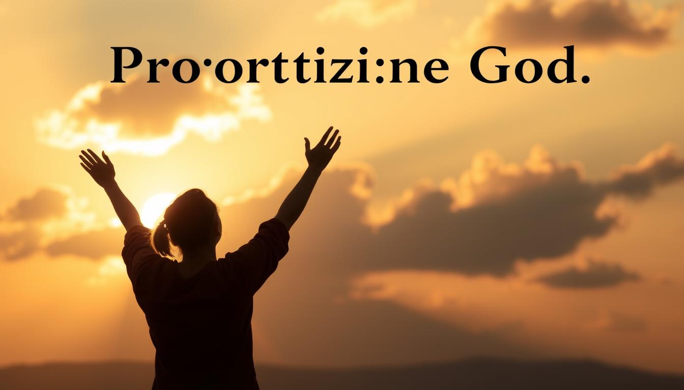 Pessoa contemplando o nascer do sol, simbolizando um momento de conexão com Deus e priorizar Deus em sua vida