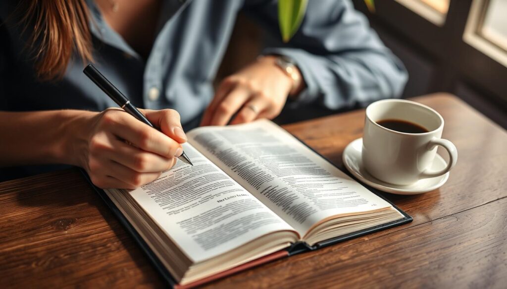 Pessoa escrevendo em um diário de compromisso com Deus em primeiro lugar Pessoa escrevendo em um diário de compromisso com Deus em primeiro lugar