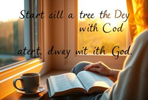 Pessoa lendo a Bíblia ao amanhecer, simbolizando colocar Deus em primeiro lugar