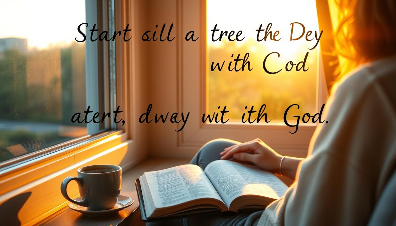 Pessoa lendo a Bíblia ao amanhecer, simbolizando colocar Deus em primeiro lugar