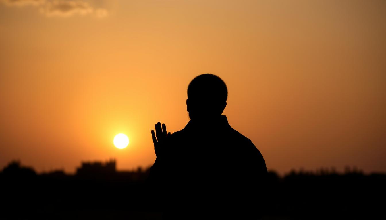 Pessoa orando ao amanhecer, demonstrando sinais de prioridade espiritual em sua rotina diária