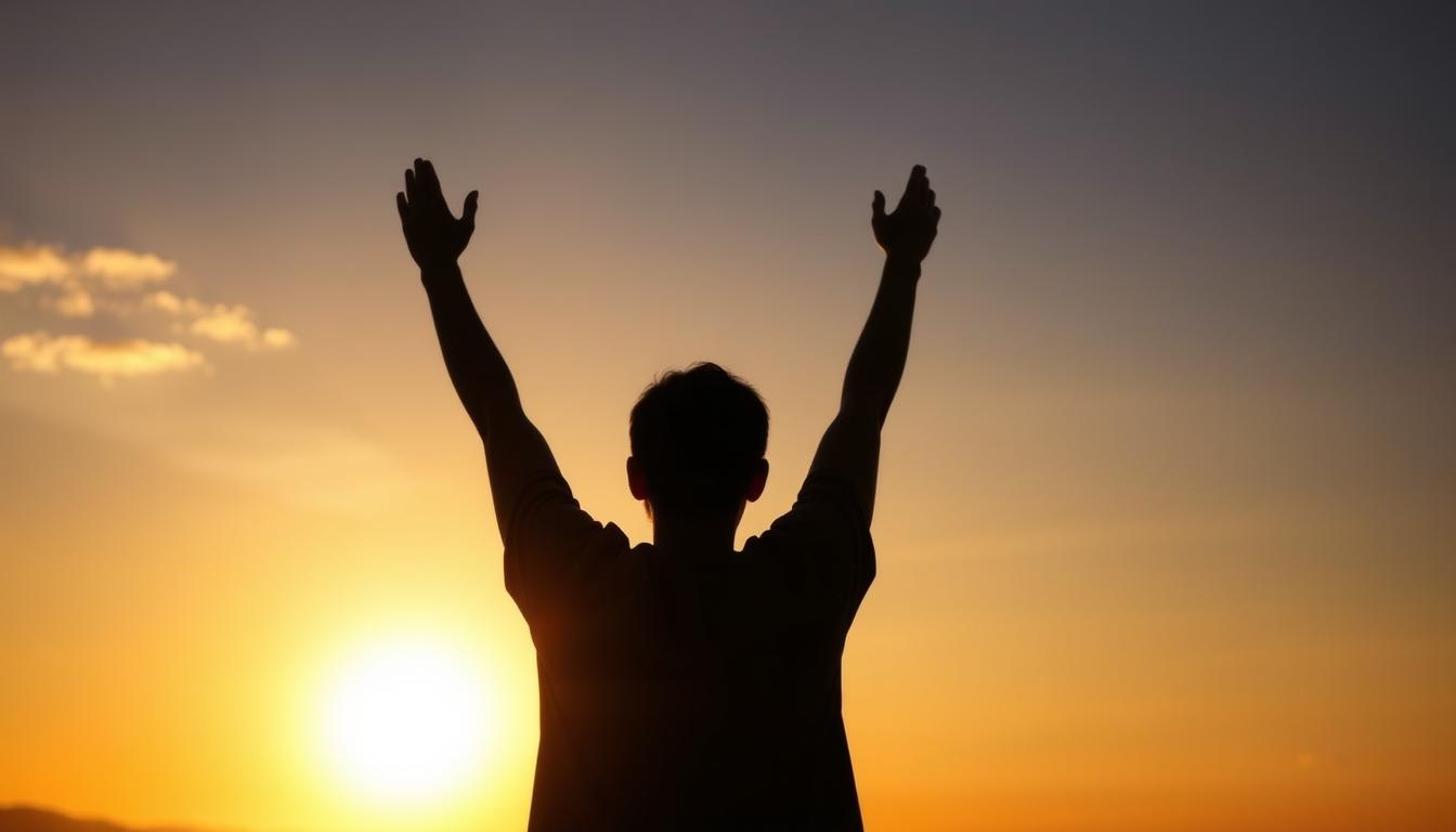 Pessoa orando ao nascer do sol, representando o conceito de viver com Deus
