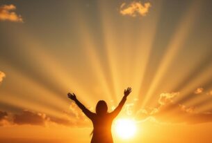 Pessoa orando ao nascer do sol, simbolizando colocar Deus em primeiro lugar