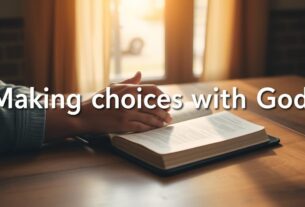 Pessoa orando com uma Bíblia aberta, simbolizando escolhas com Deus