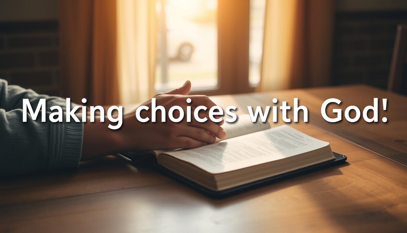 Pessoa orando com uma Bíblia aberta, simbolizando escolhas com Deus