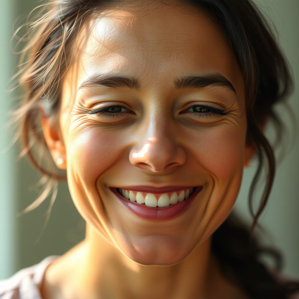 Pessoa sorrindo com expressão de paz, representando a transformação pela presença de Deus